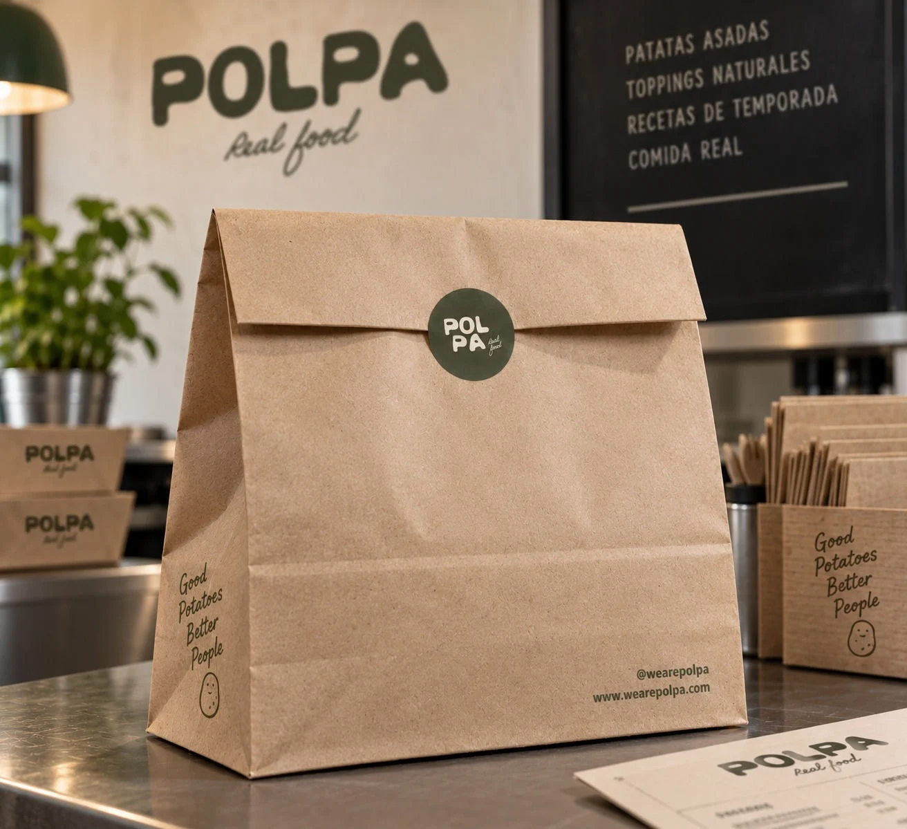 Bolsa de papel kraft con logotipo de Polpa
