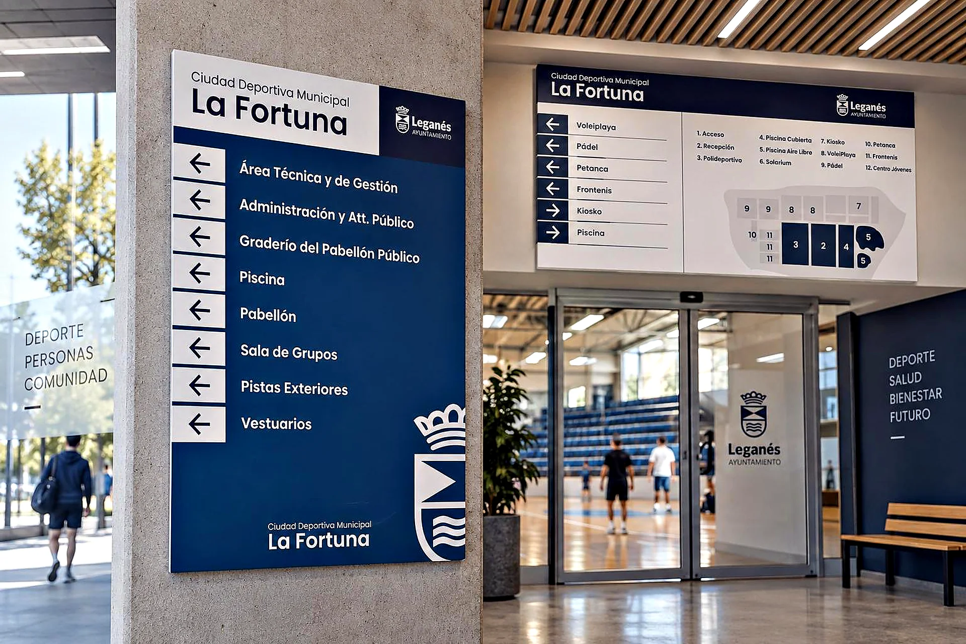 Señalética de la Ciudad Deportiva Municipal La Fortuna de Leganés